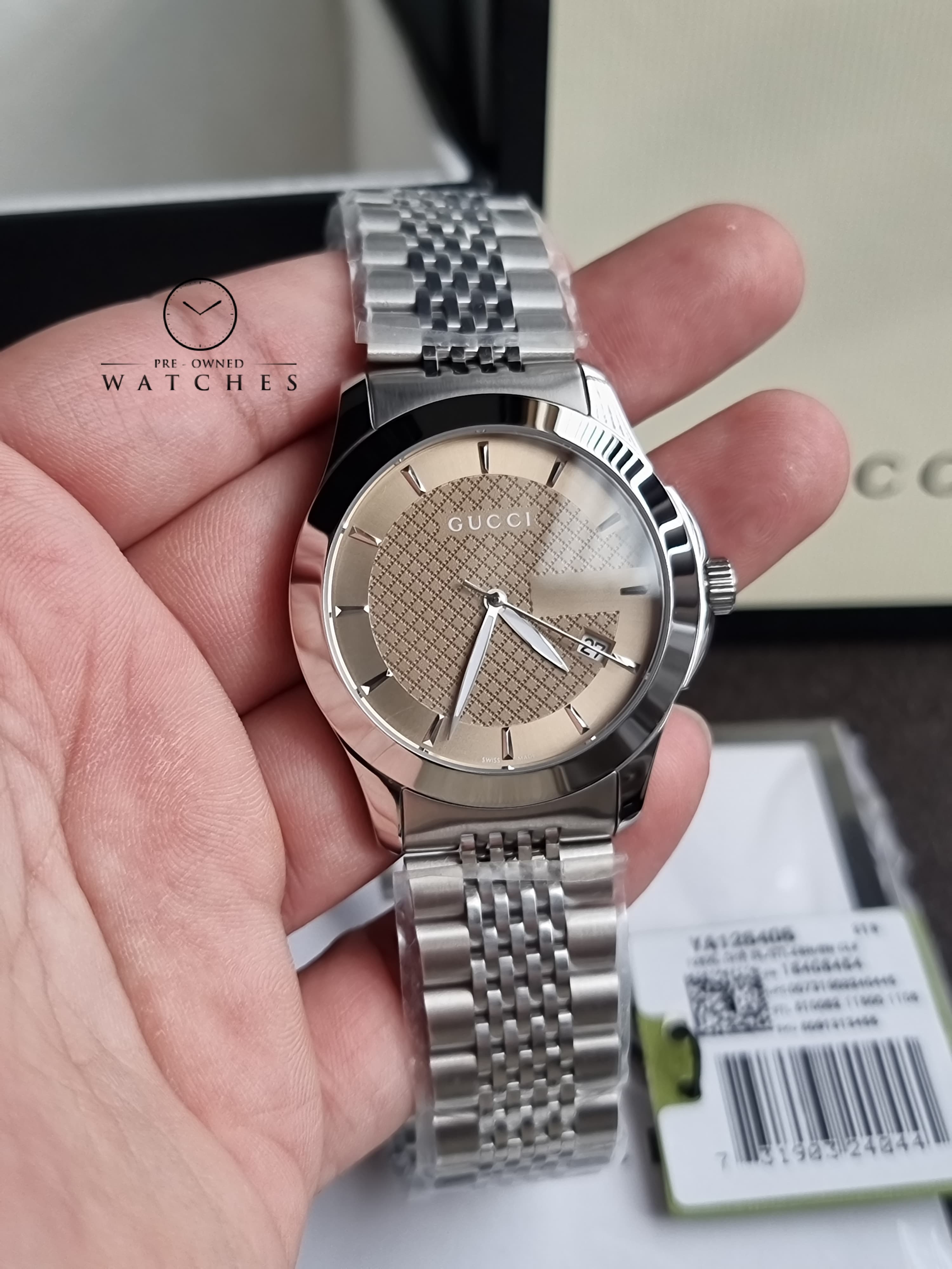 Gucci Men’s Analog Quartz Stainless Steel Brown Dial 38mm Watch YA126406