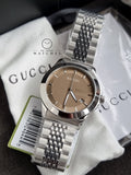 Gucci Men’s Analog Quartz Stainless Steel Brown Dial 38mm Watch YA126406