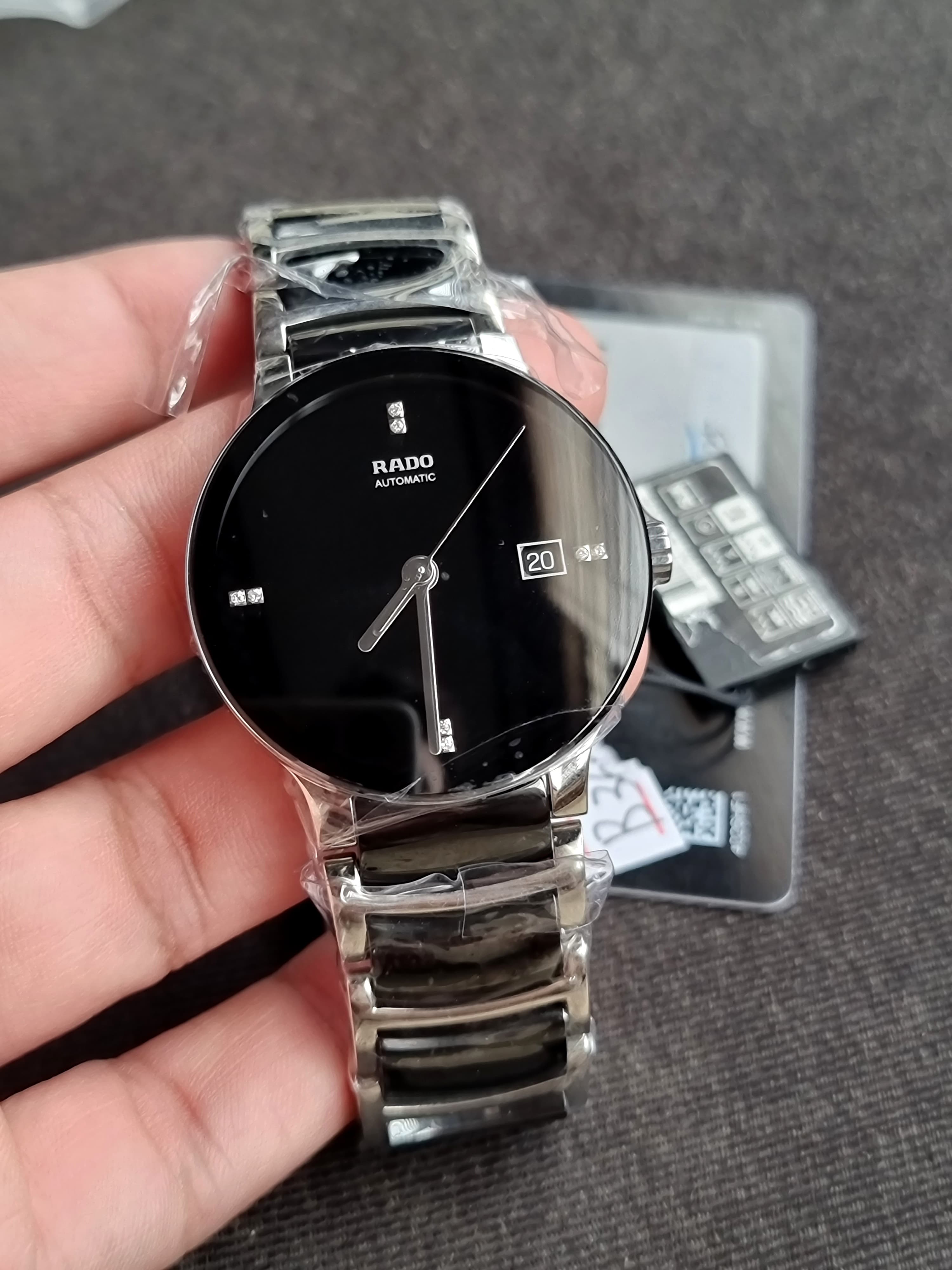Rado Centrix Two-tone Ceramic Strap Black Dial Automatic Watch for Gents - R30941702