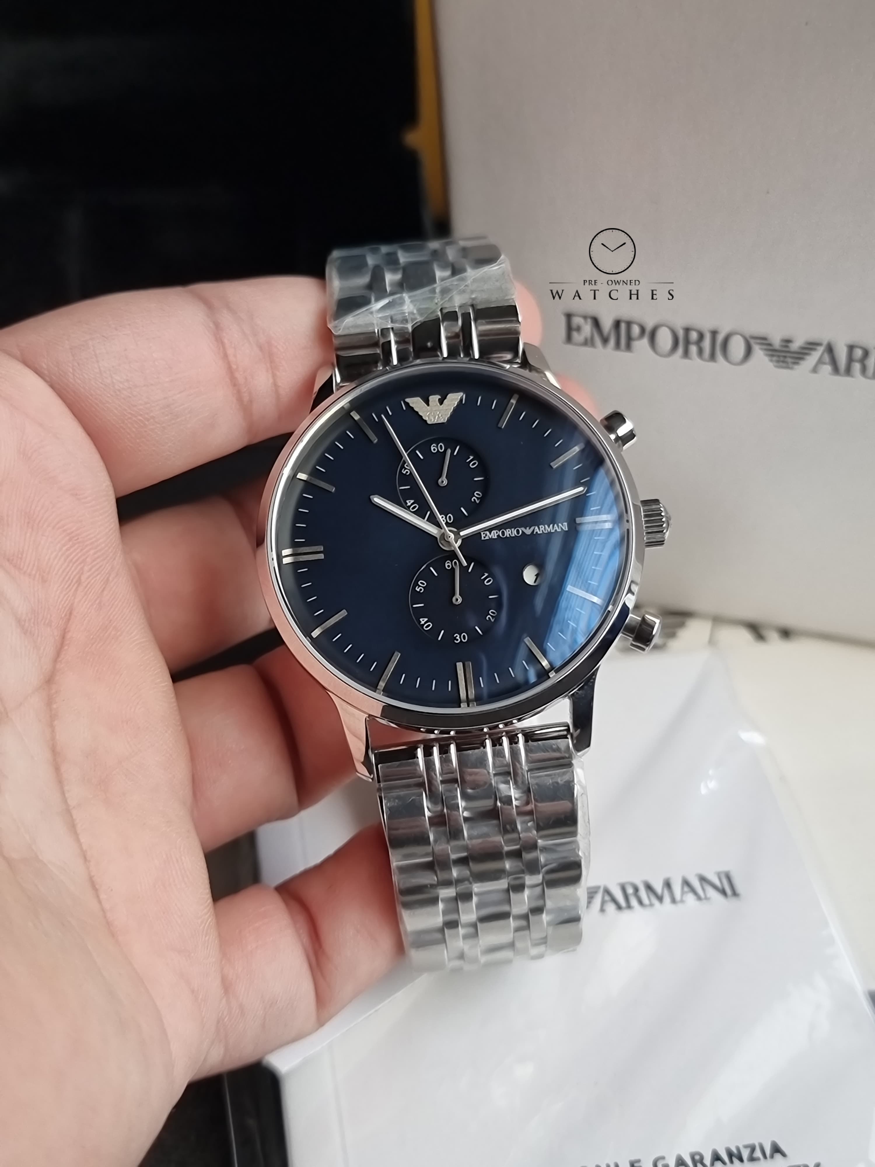 Emporio Armani Men’s Quartz Stainless Steel Blue Dial 43mm Watch AR1648