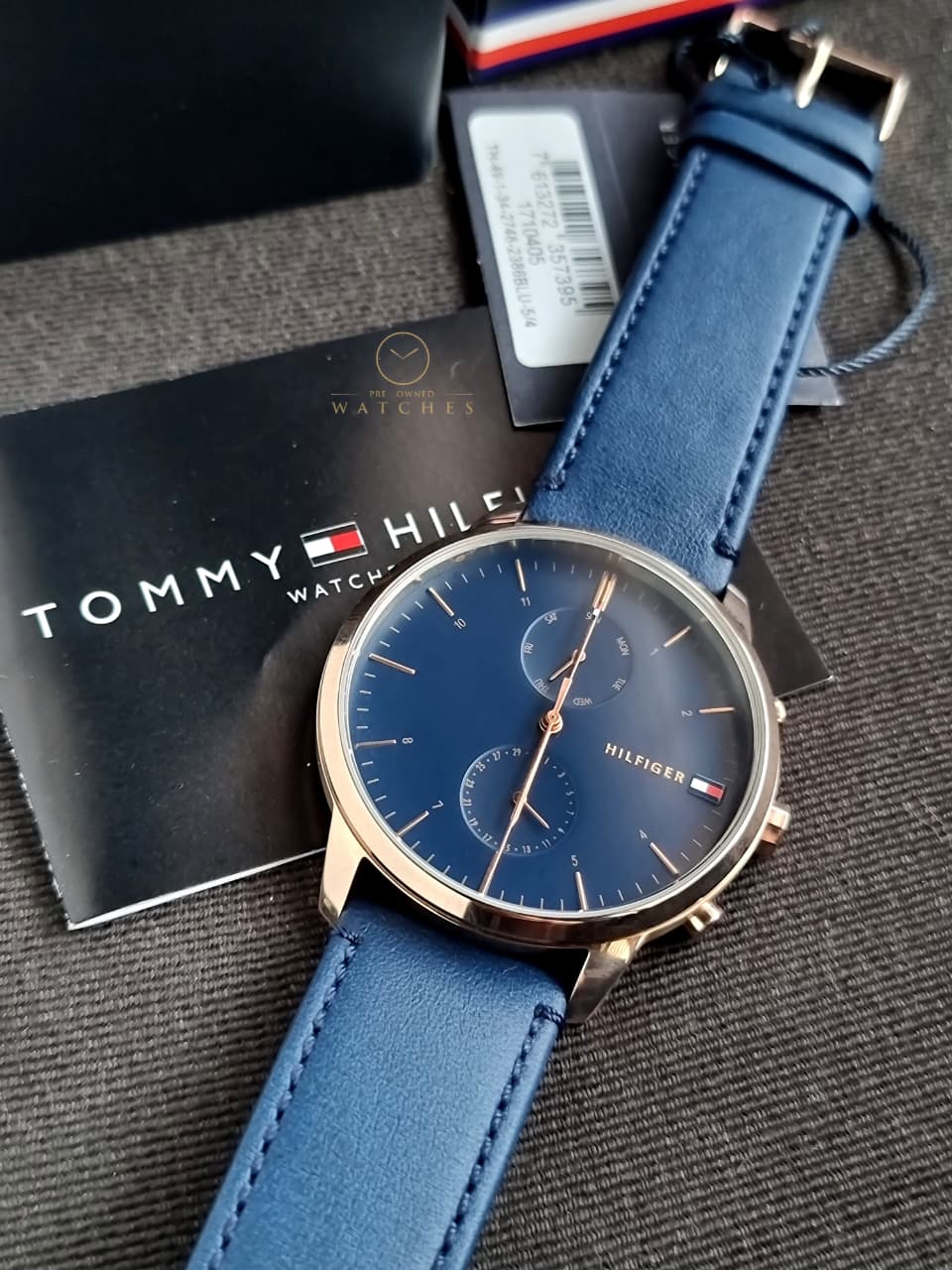 Tommy Hilfiger Analogue Multifunction Quartz Watch for Men with Navy Blue Leather Strap - 1710405