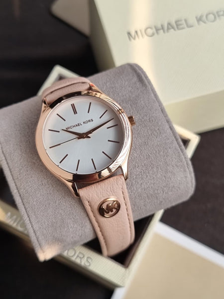 Michael Kors Slim Runway Three-Hand Blush Leather Watch MK7467