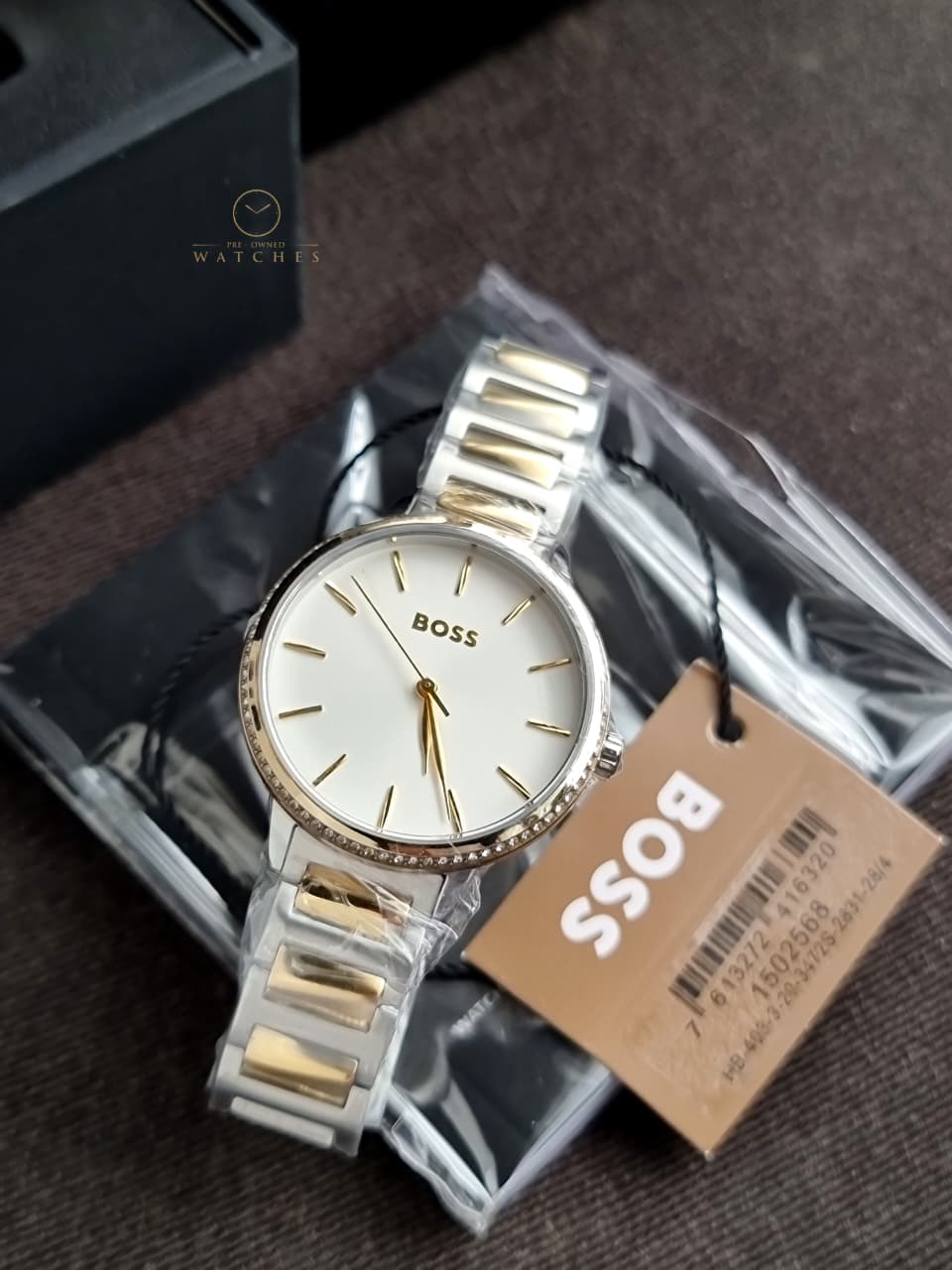 HUGO BOSS Signature Two-Tone Stainless Steel Silver Dial Quartz Watch for Ladies - 1502568