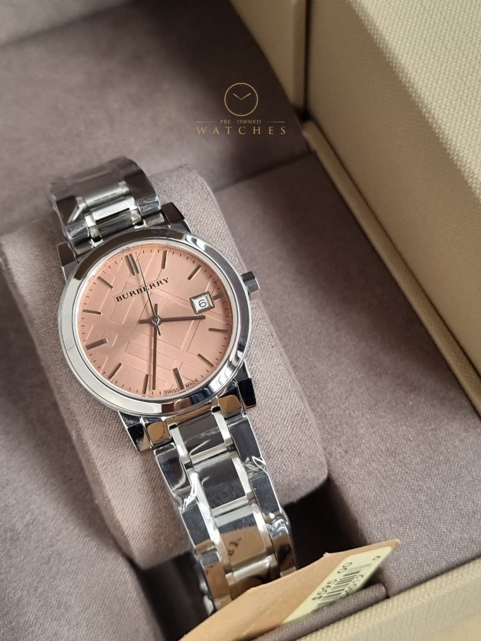BURBERRY Pink Check Stamped Stainless Steel Ladies Watch BU9124