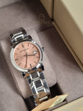 BURBERRY Pink Check Stamped Stainless Steel Ladies Watch BU9124