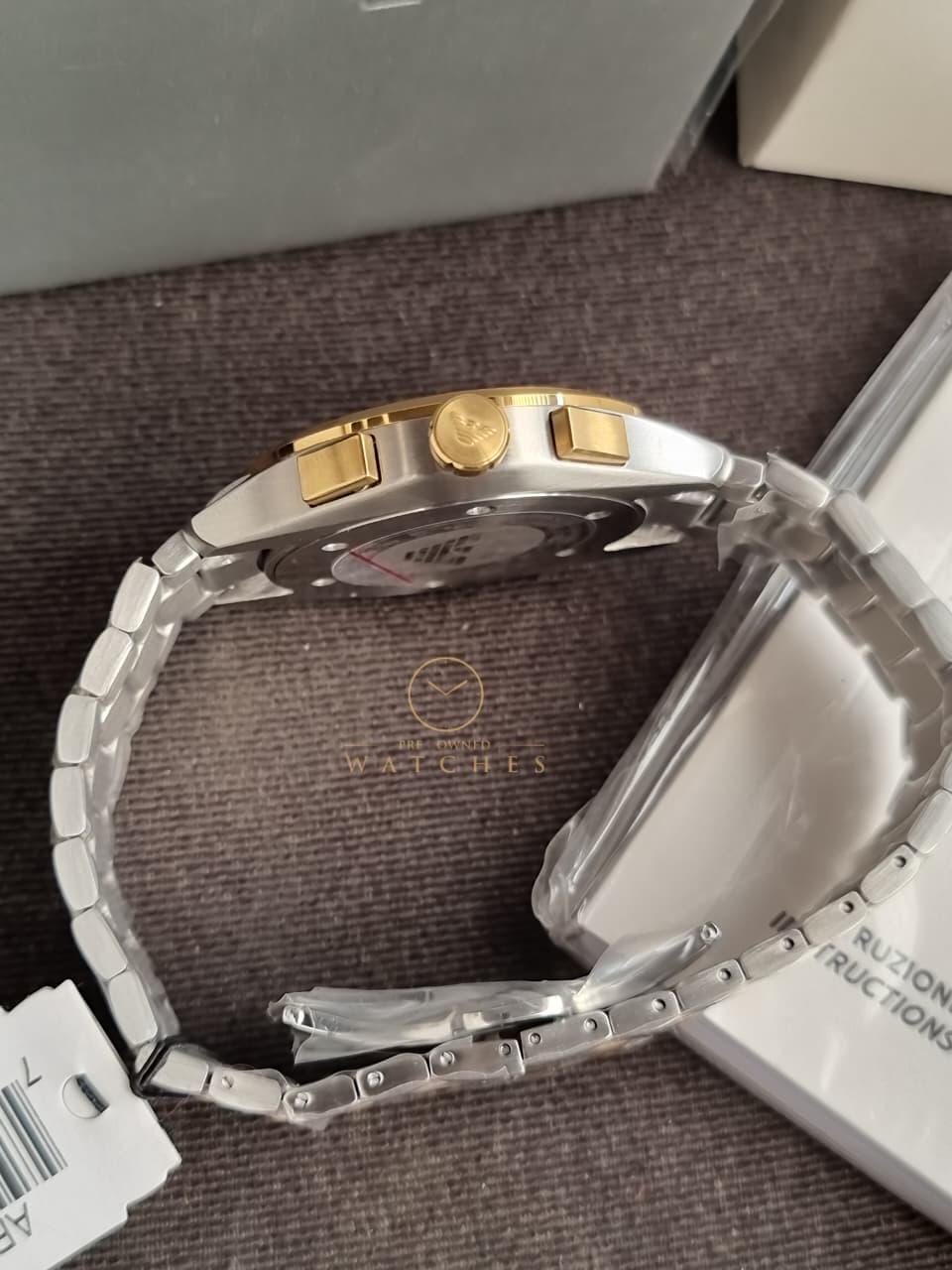 Emporio Armani Men's Chronograph Silver and Gold Two-Tone Stainless Steel Bracelet Watch (Model: AR11605)