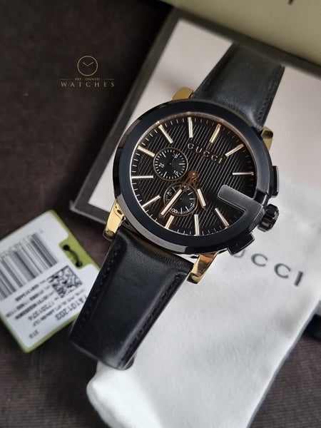 Gucci Men's Analog Quartz Leather Strap Black Dial 44mm Watch