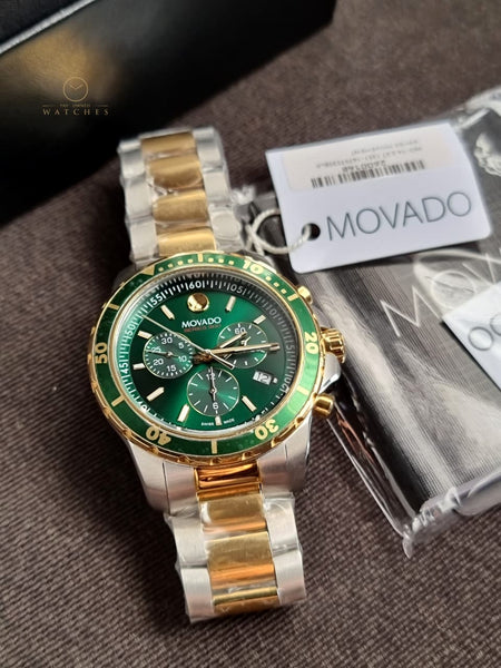 Movado 800 Chronograph Green Dial Two-Tone Men's Watch 2600148