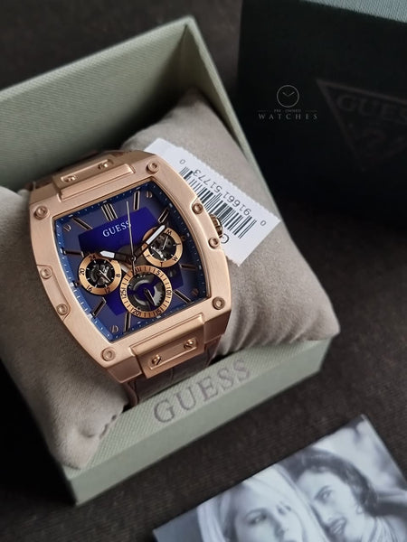 Guess GW0057G2 - Orologio Uomo Multifunzione Al Silicio, Blu E Rosa Oro, Stile Moderno