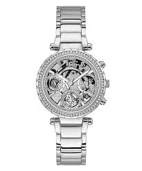Guess Womens Watch Silver Tone Stainless Steel Case Clear Dial Quartz Analog Multi-Function Silver Steel  GW0403L1
