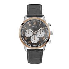 Guess Men’s Quartz Grey Leather Strap Grey Dial 44mm Watch W1261G5