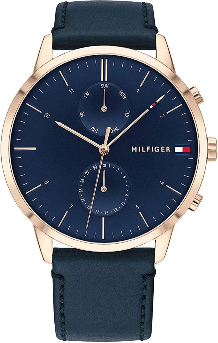 Tommy Hilfiger Analogue Multifunction Quartz Watch for Men with Navy Blue Leather Strap - 1710405