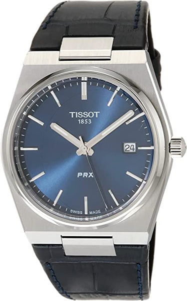 Tissot Mens PRX 316L Stainless Steel case Quartz Watch Blue Leather