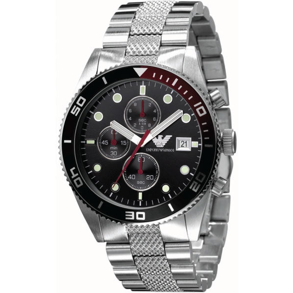 Emporio Armani Men's Black Dial Stainless Steel Band Watch - Ar5855, Analog Display, Japanese Chronograph Quartz Movement