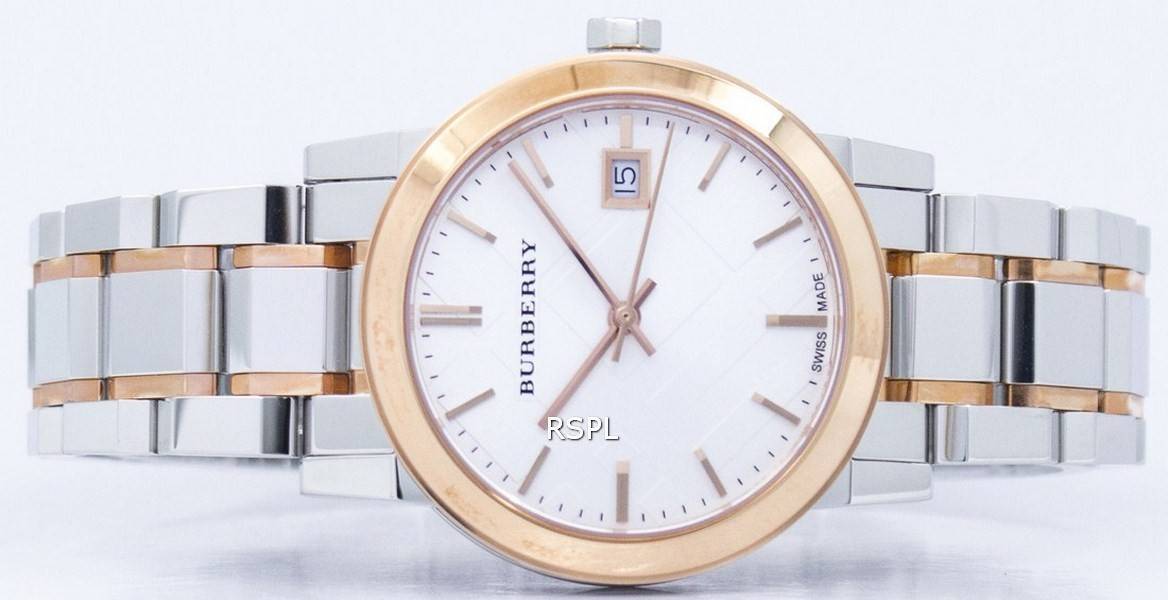 BURBERRY Two Tone Rose Gold Stainless Steel Bracelet Ladies Watch BU9105