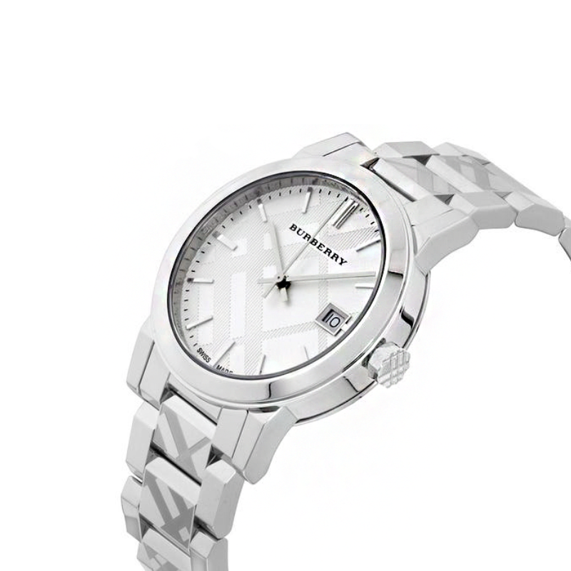 BURBERRY Silver Check Stamped Dial Stainless Steel Ladies Watch BU9144