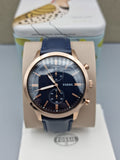 Fossil Men’s Chronograph Quartz Blue Leather Strap Blue Dial 44mm Watch FS5436