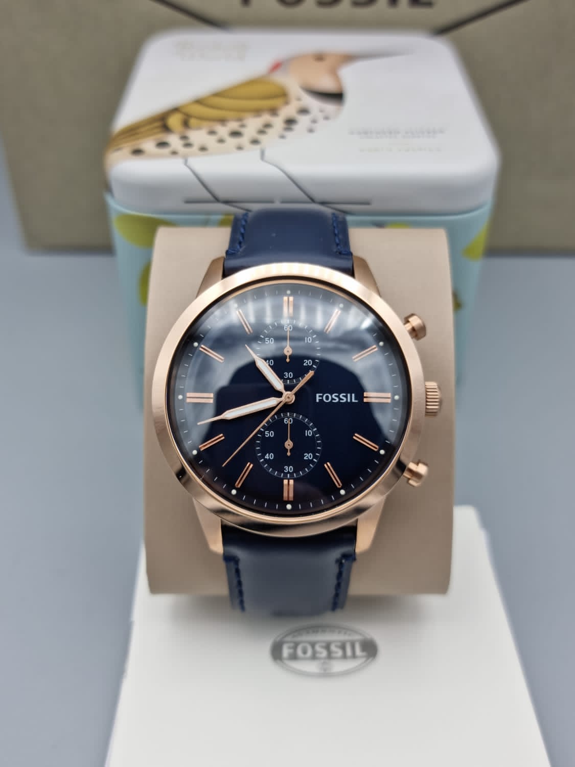 Fossil Men’s Chronograph Quartz Blue Leather Strap Blue Dial 44mm Watch FS5436