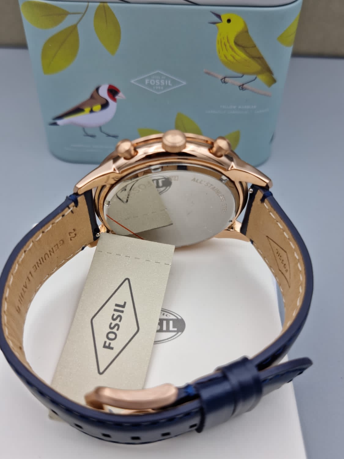 Fossil Men’s Chronograph Quartz Blue Leather Strap Blue Dial 44mm Watch FS5436
