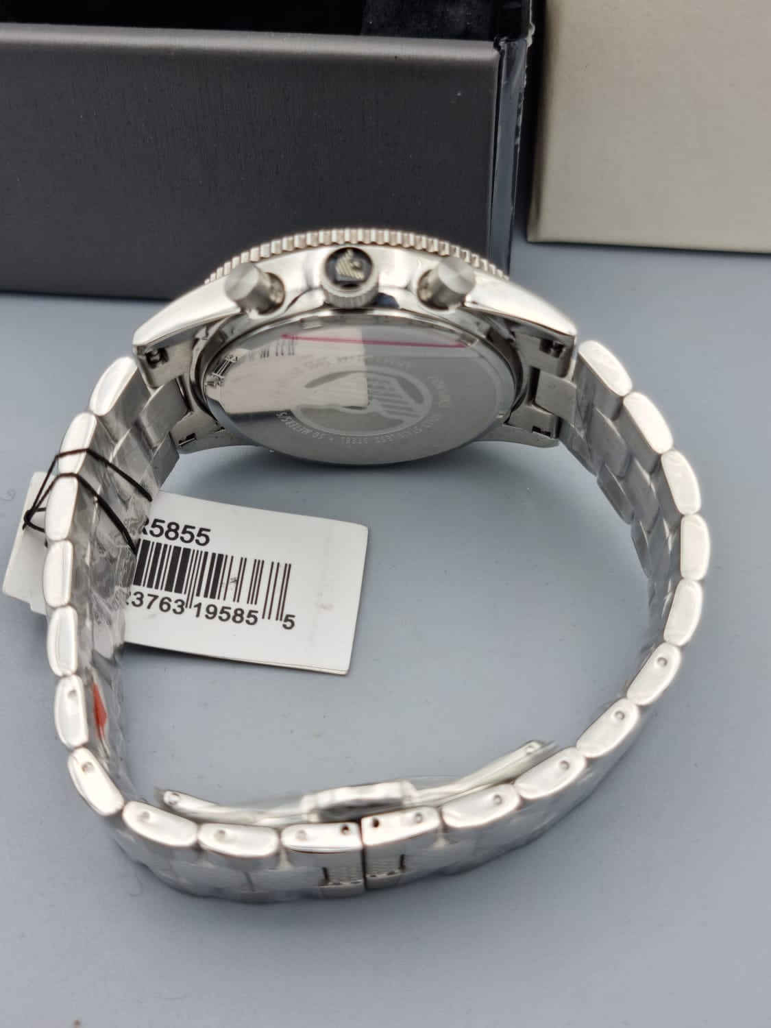 Emporio Armani Men's Black Dial Stainless Steel Band Watch - Ar5855, Analog Display, Japanese Chronograph Quartz Movement
