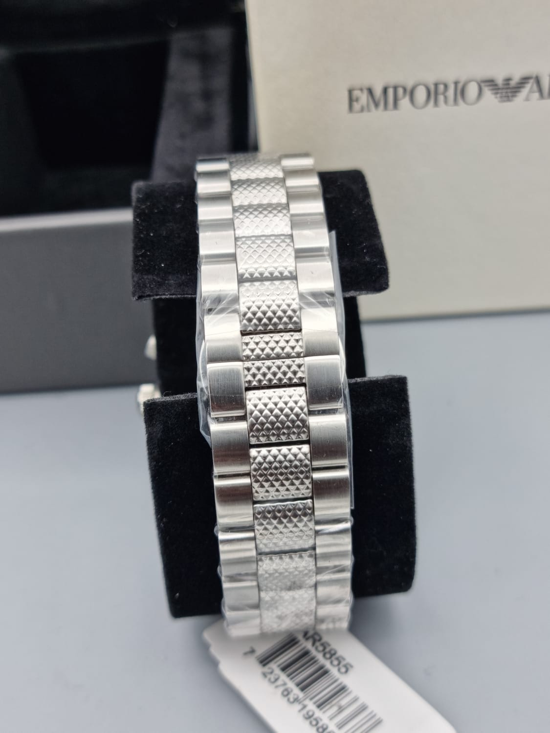 Emporio Armani Men's Black Dial Stainless Steel Band Watch - Ar5855, Analog Display, Japanese Chronograph Quartz Movement