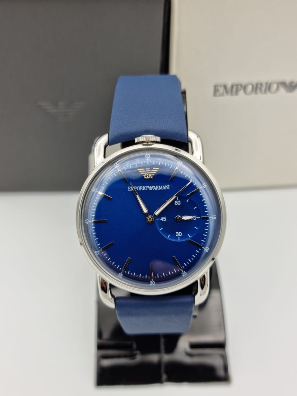 Emporio Armani Men’s Leather Strap Blue Dial 41mm Watch AR11335