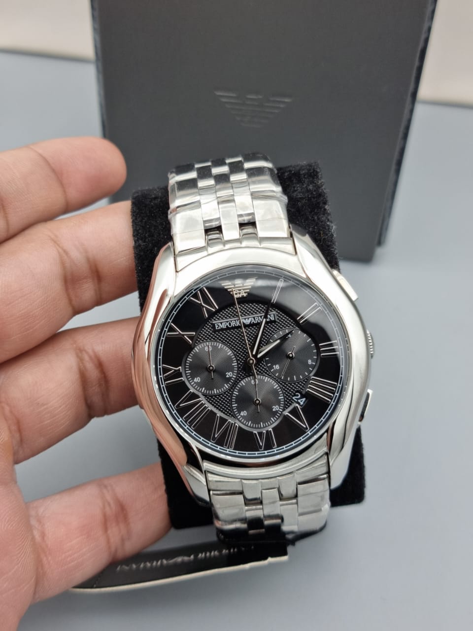 Emporio Armani Men’s Chronograph Stainless Steel Black Dial 44mm Watch AR1786
