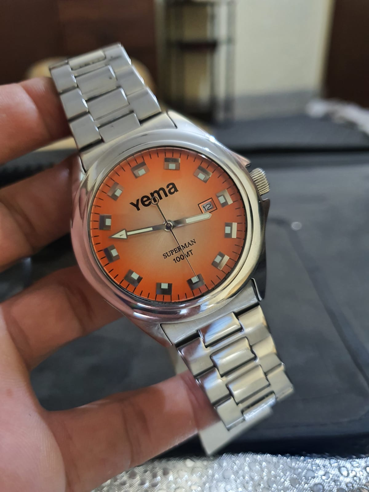 Yema Men's Watch Orange Dial Stainless Steel Silver Chain ymhf1102