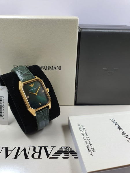 Emporio Armani Gold-Tone Green Leather Ladies Watch AR11399