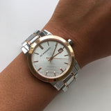 BURBERRY Two Tone Rose Gold Stainless Steel Bracelet Ladies Watch BU9105