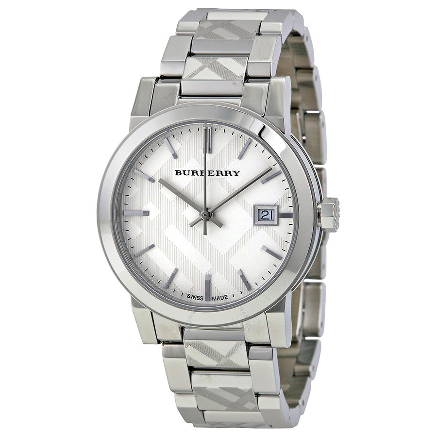 BURBERRY Silver Check Stamped Dial Stainless Steel Ladies Watch BU9144