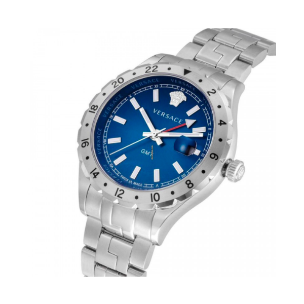 Versace Men's V11010015 HELLENYIUM GMT Analog Display Swiss Quartz Silver Watch