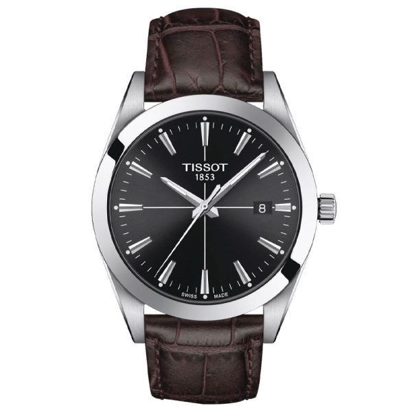 TISSOT Men’s Swiss Made Quartz Brown Leather Strap Black Dial 40mm Watch T127.410.16.051.01