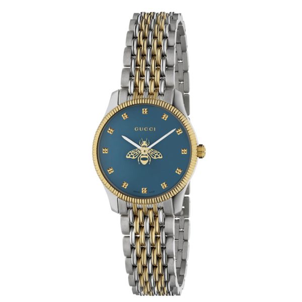 Gucci Women’s Swiss Made Quartz Two Tone Stainless Steel Blue Dial 29mm Watch YA1265029