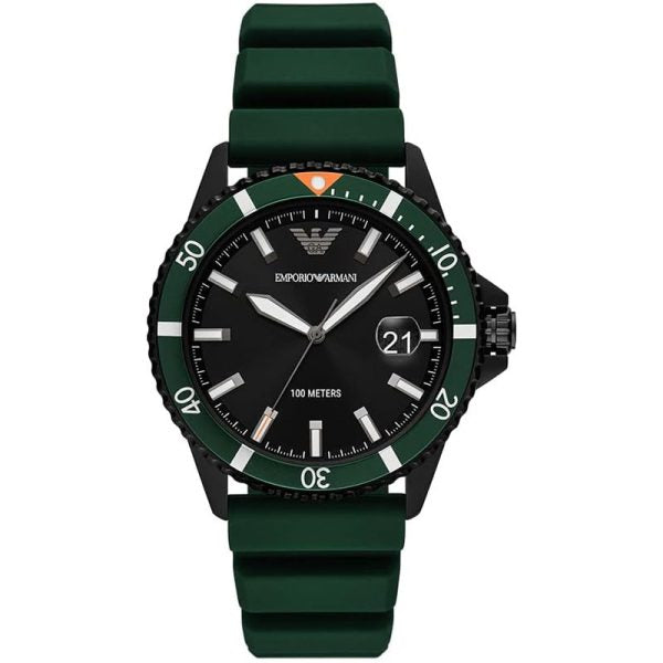Emporio Armani Men’s Quartz Green Silicone Strap Black Dial 42mm Watch AR11464 Hover Image