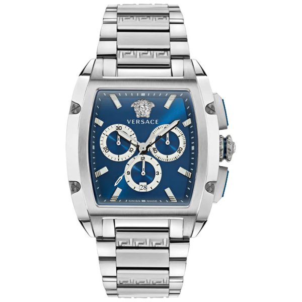 Versace Men’s Quartz Swiss Made Silver Stainless Steel Blue Dial 42mm Watch VE6H00423