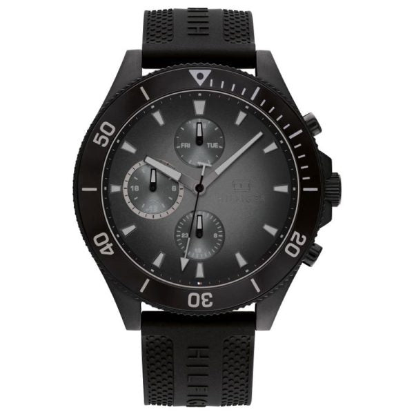 Tommy Hilfiger Men’s Quartz Black Silicone Strap Black Dial 46mm Watch 1791921 Hover Image