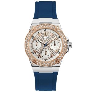 Guess Women’s Quartz Blue Silicone Strap Rose Gold & White Dial 39mm Watch W1291L2 Hover Image
