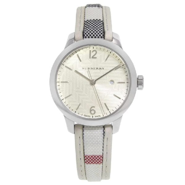 Burberry Women’s Swiss Made Quartz Multicolor Leather Strap White Dial 32mm Watch BU10113 Hover Image