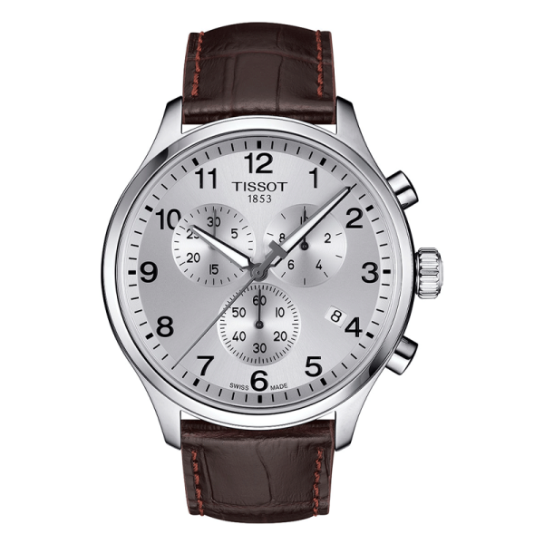 TISSOT Men’s Swiss Made Quartz Brown Leather Strap Silver Dial 45mm Watch T116.617.16.037.00