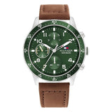 Tommy Hilfiger Men’s Quartz Brown Leather Strap Green Dial 44mm Watch 1791948