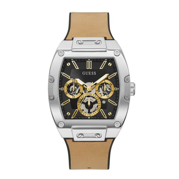 Guess Men’s Quartz Beige Silicone & Leather Strap Black Dial 43mm Watch GW0202G3