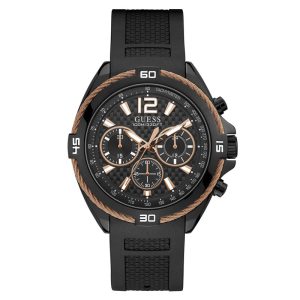 Guess Men’s Quartz Black Silicone Strap Black Dial 45mm Watch W1168G3 Hover Image