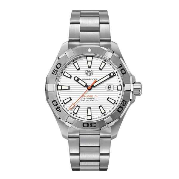 Tag Heuer Aquaracer Men’s Automatic Swiss Made Silver Stainless Steel White Dial 43mm Watch WAY2013.BA0927 Hover Image