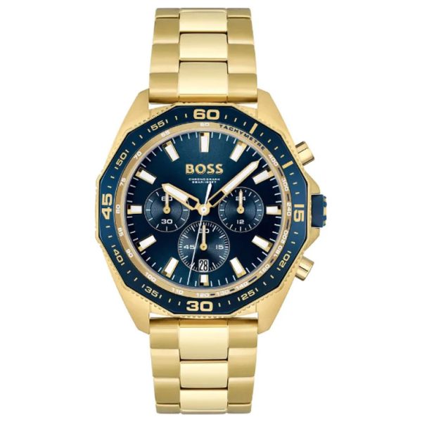 Hugo Boss Men’s Quartz Gold Stainless Steel Blue Dial 44mm Watch 1513973 Hover Image