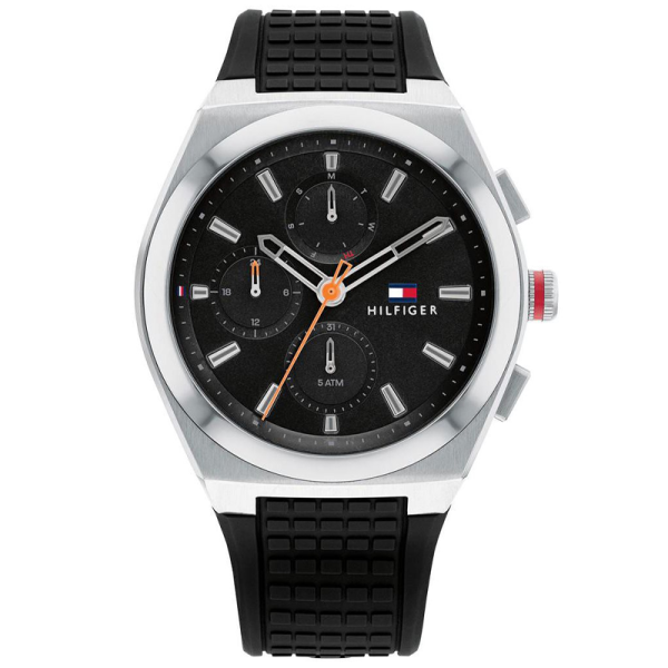 Tommy Hilfiger Men’s Quartz Black Silicone Strap Black Dial 44mm Watch 1791898 Hover Image
