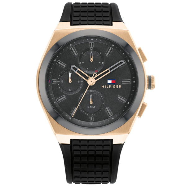 Tommy Hilfiger Men’s Quartz Black Silicone Strap Grey Dial 44mm Watch 1791931 Hover Image