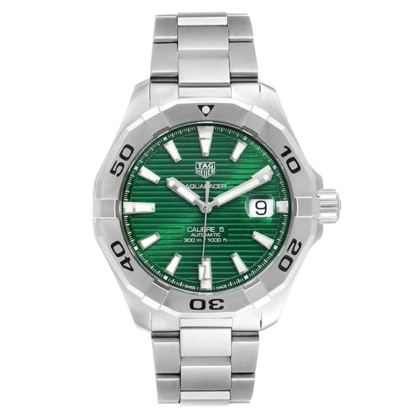 Tag Heuer Aquaracer Men’s Automatic Swiss Made Silver Stainless Steel Green Dial 43mm Watch WAY2015.BA0927 Hover Image