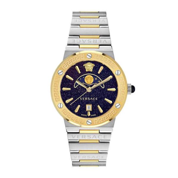 Versace Women’s Quartz Swiss Made Two Tone Stainless Steel Blue Dial 38mm Watch VE7G00223 Hover Image