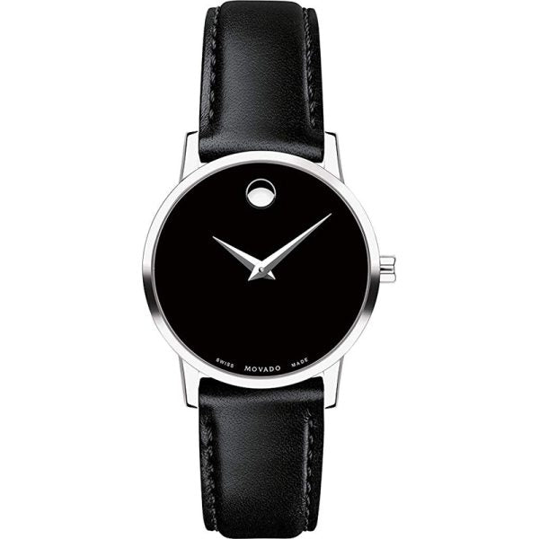 Movado Women’s Swiss Made Quartz Black Leather Strap Black Dial 28mm Watch 0607274 Hover Image